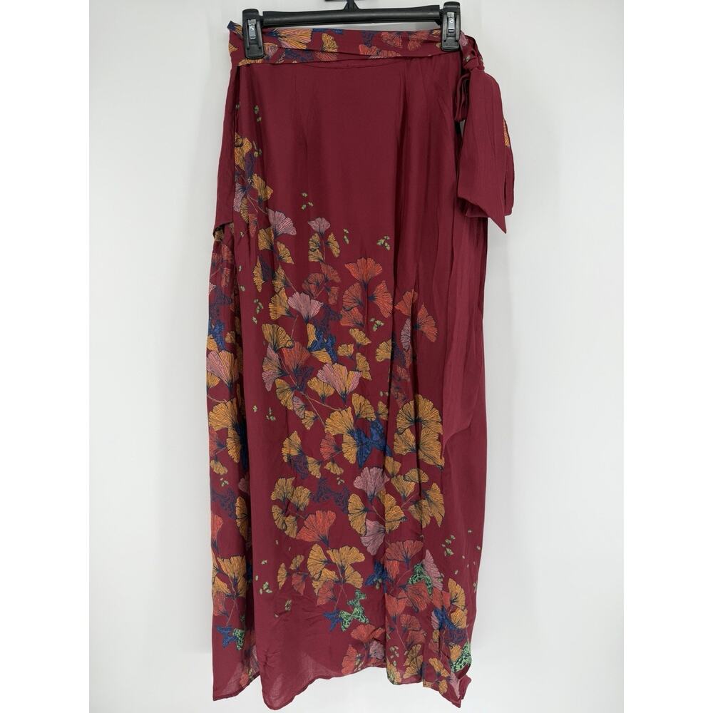Free People Bri Bri Butterfly Floral Maxi Skirt Side Slit in Red Combo | Size 4 - Picture 6 of 10